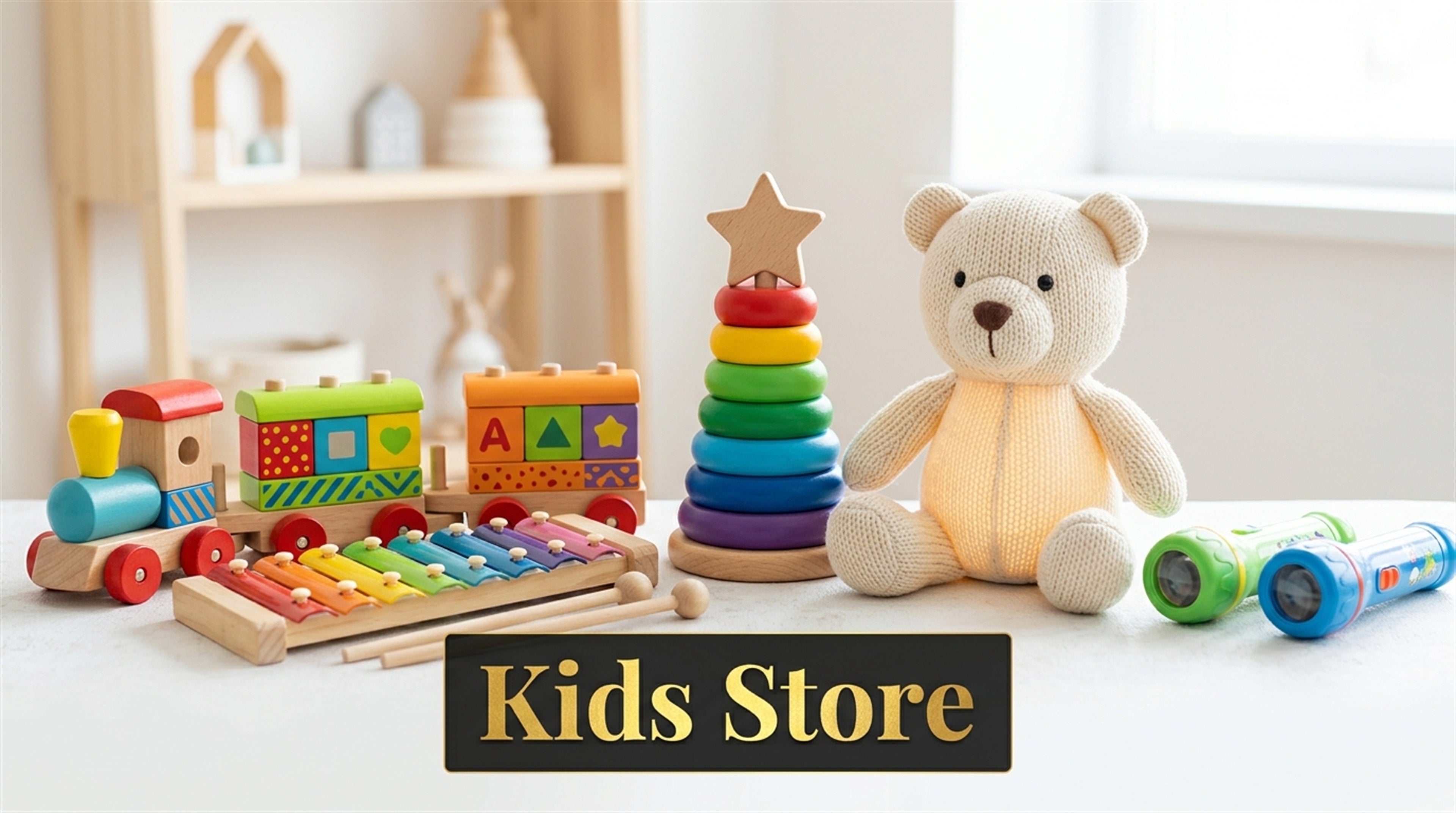Kids Store - Premium educational toys, wooden blocks, musical instruments, animal night lights, and children play items on Alvenza