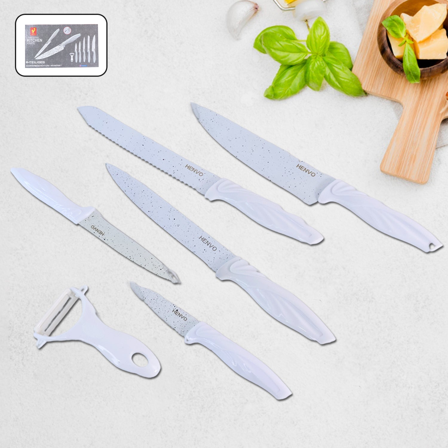 ALVENZA Marble Coated Kitchen Knife Set – 6-Piece Sharp & Stylish