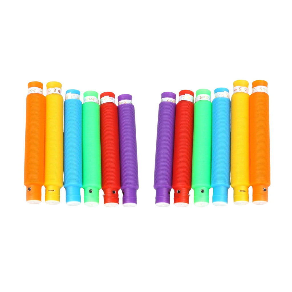 ALVENZA Sensory Fidget Tubes – 12-Pack Colorful Stretch & Pop Toys | Little Learners