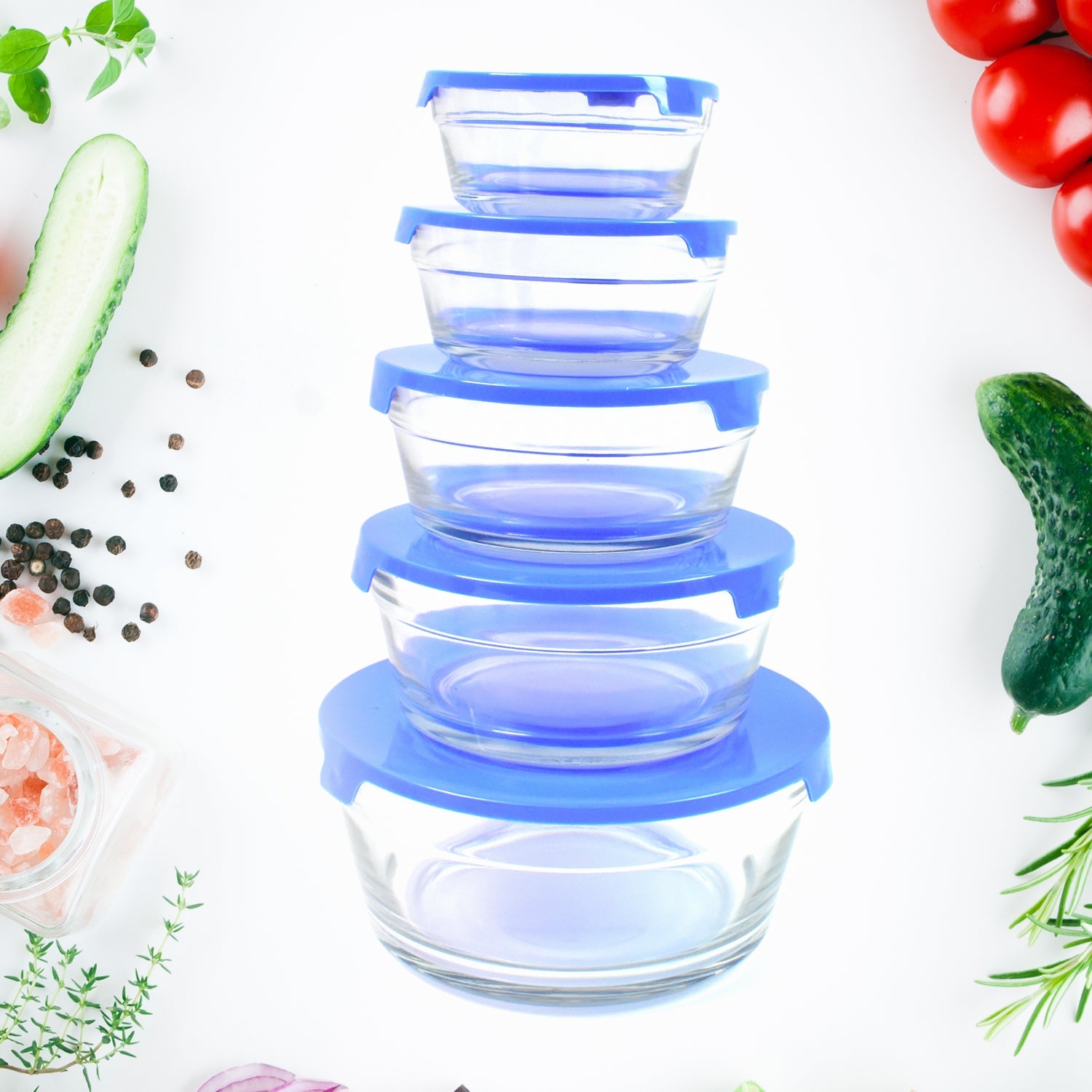 ALVENZA Glass Bowl Set – 5-Piece Modern Storage | Organivo