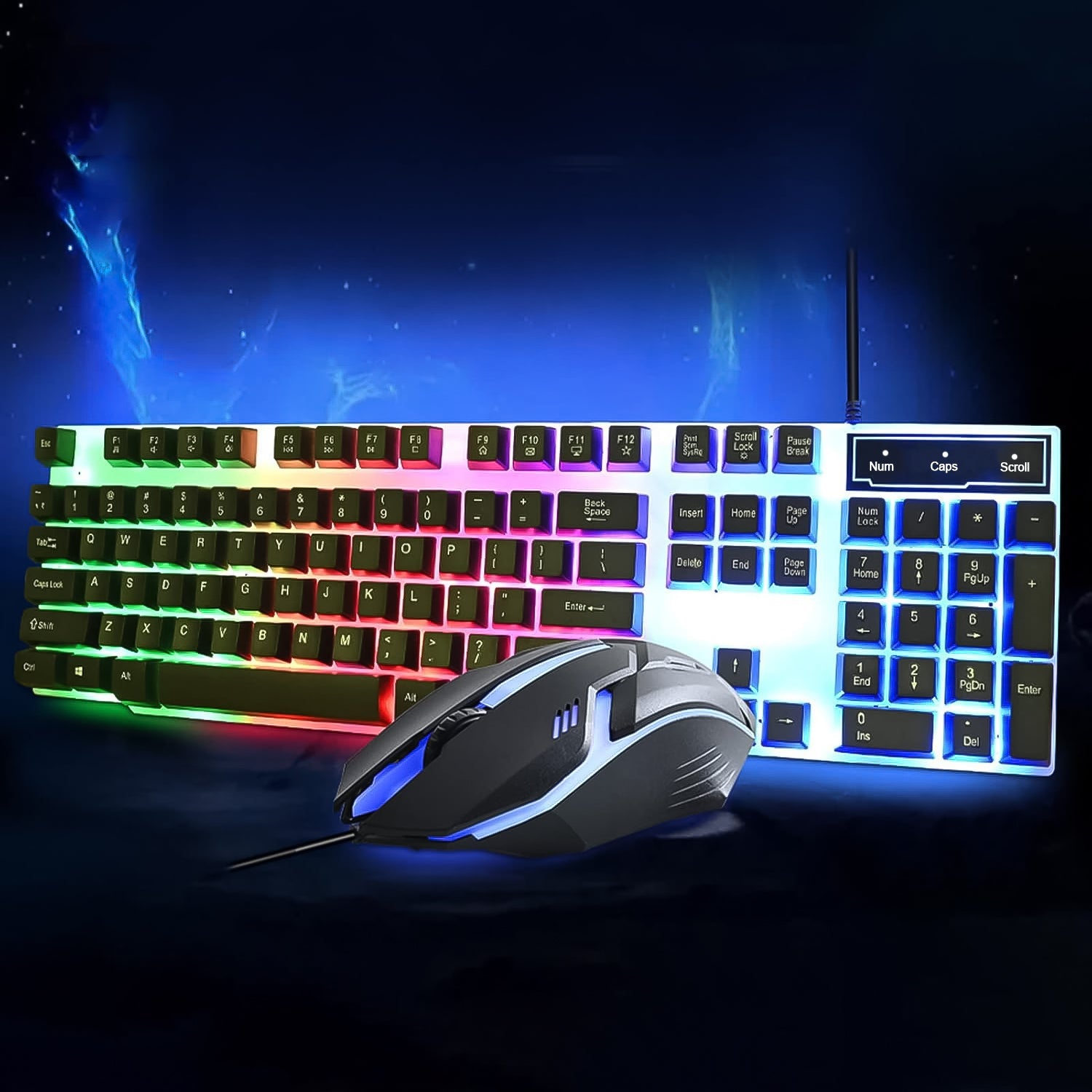 ALVENZA Colorful Backlit Keyboard Mouse Set – Ergonomic Wired Combo | Wiregenix