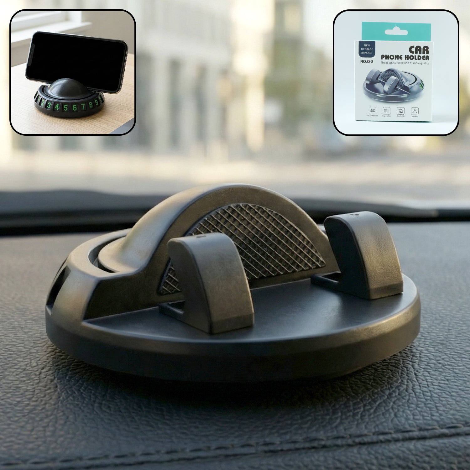 ALVENZA Car Dashboard Phone Holder – 360° Rotating Anti-Slip Mount