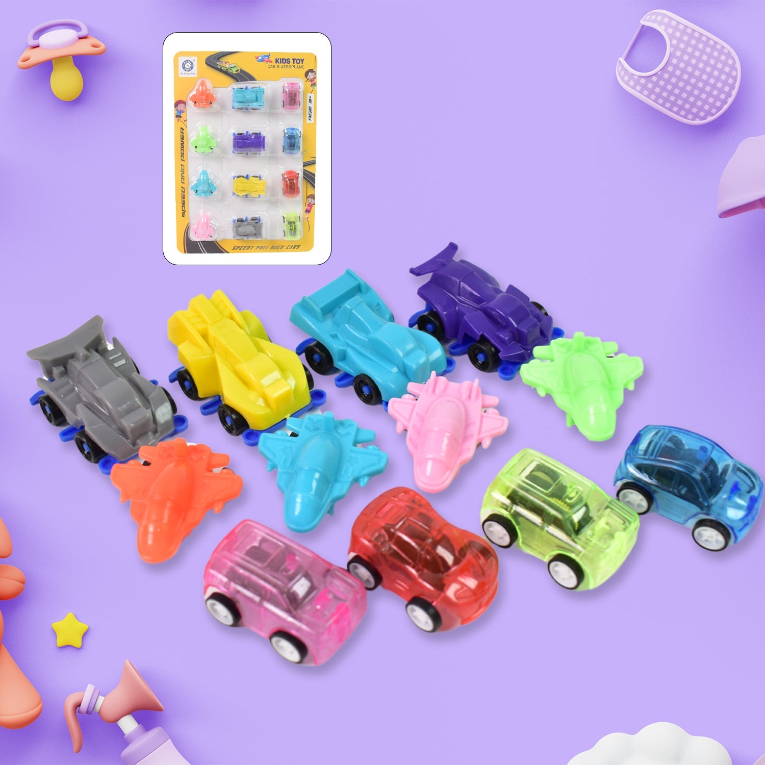 Pull Back Car Set 12 Mini Vehicle Toys for Kids | Aditi