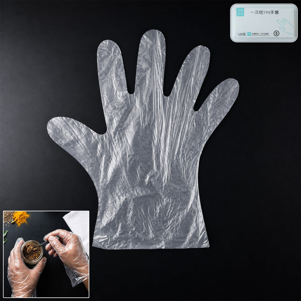 Disposable Plastic Gloves Pack of 100 for Kitchen & Food Handling - Front View