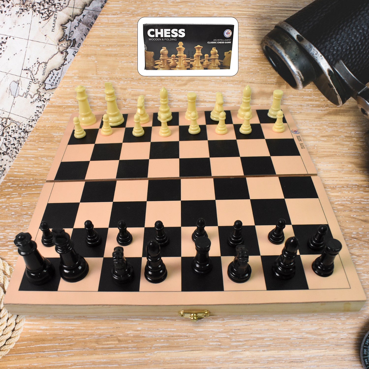 Folding Wooden Chess Set Portable 30x30cm Board | Boardoria