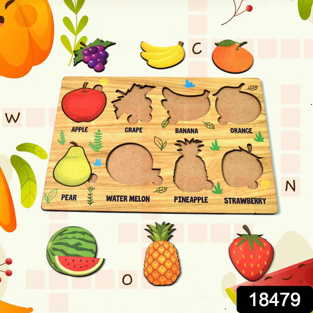 Wooden Fruit Puzzle Toddler Learning Board | Inventive Play - Side View