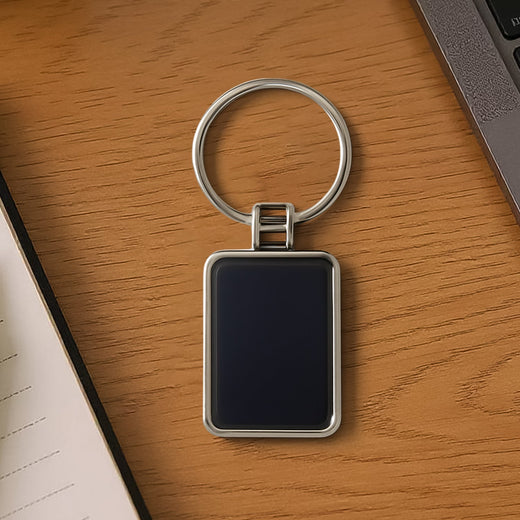 ALVENZA Rectangular Metal Keychain – Premium Black & Silver Design