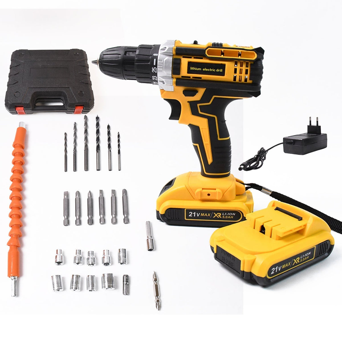 Cordless Drill Set 21V Lithium Double Battery Kit