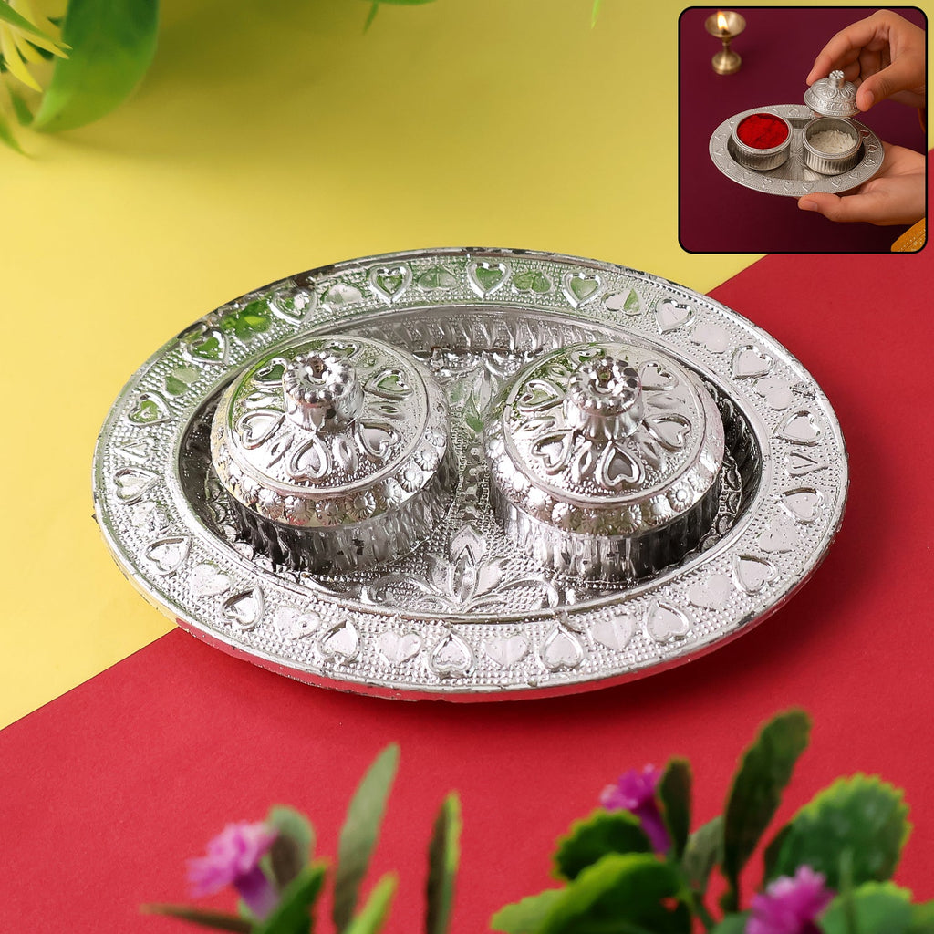 Oval Puja Thali with Kumkum Holders Traditional & Durable Design