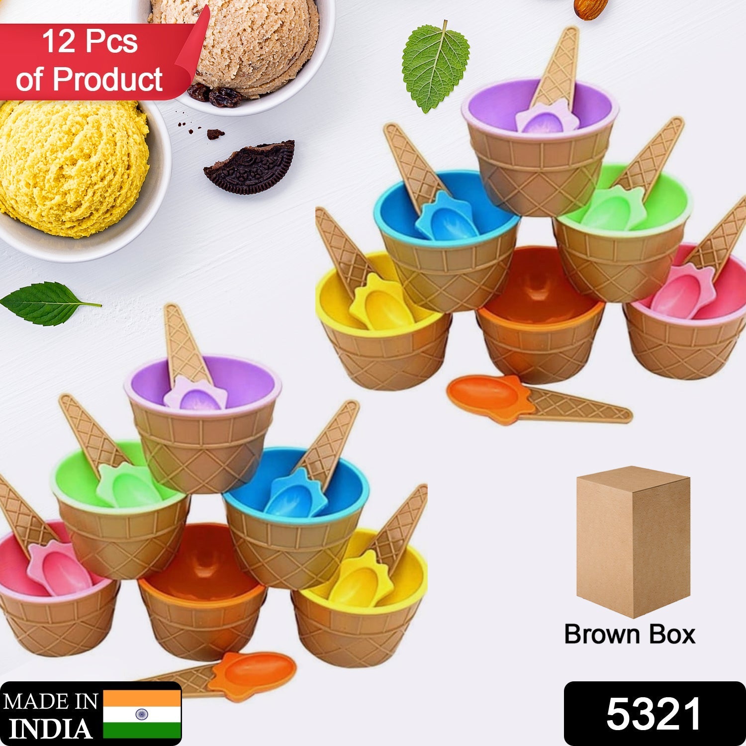 ALVENZA Ice Cream Bowl Set – 12-Pc Multi-Color Dessert Bowls | Jiaqi
