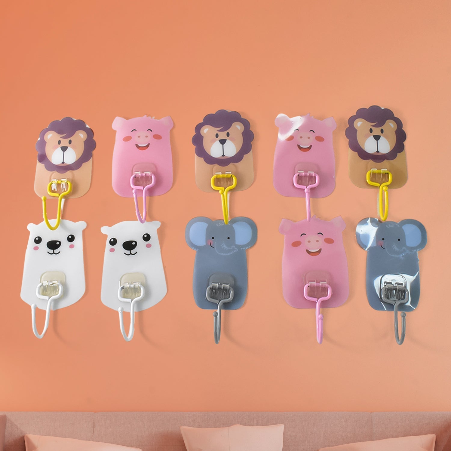 Wall Mounted Cartoon Hooks Self-Adhesive, Kid-Friendly Design