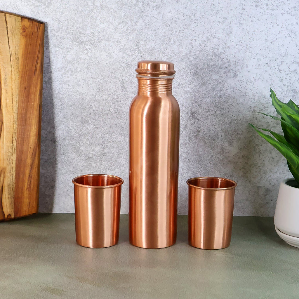 ALVENZA Copper Water Bottle Set – 1L Bottle & 2 Glasses | Own Hydrate