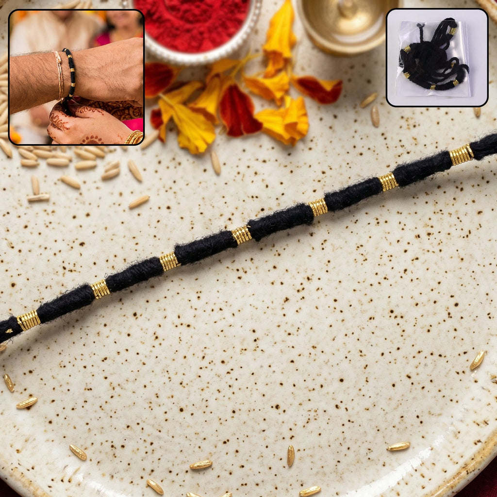 Rakhi Handmade Black Thread with Gold Beads for Raksha Bandhan