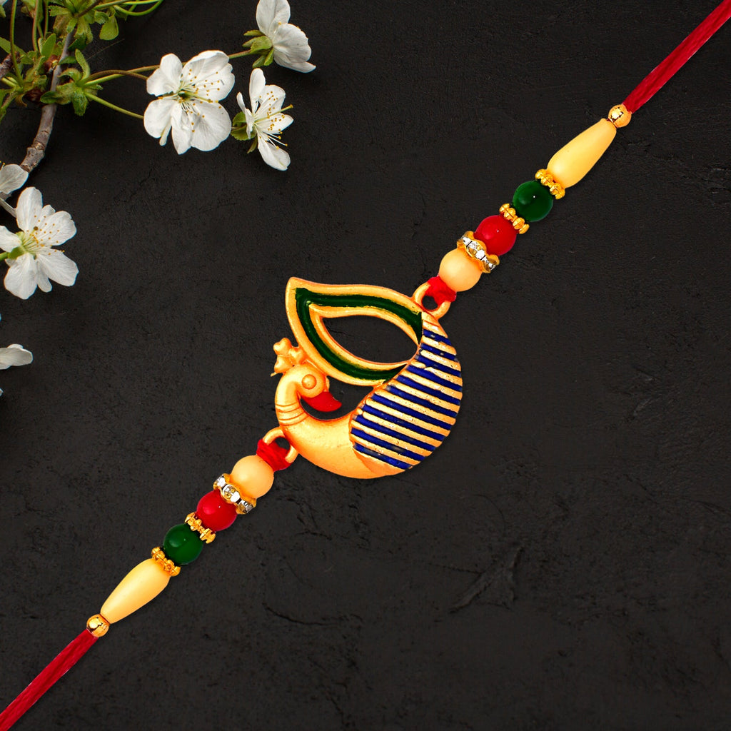 ALVENZA Peacock Feather Rakhi - Handcrafted Elegant Raksha Bandhan Thread