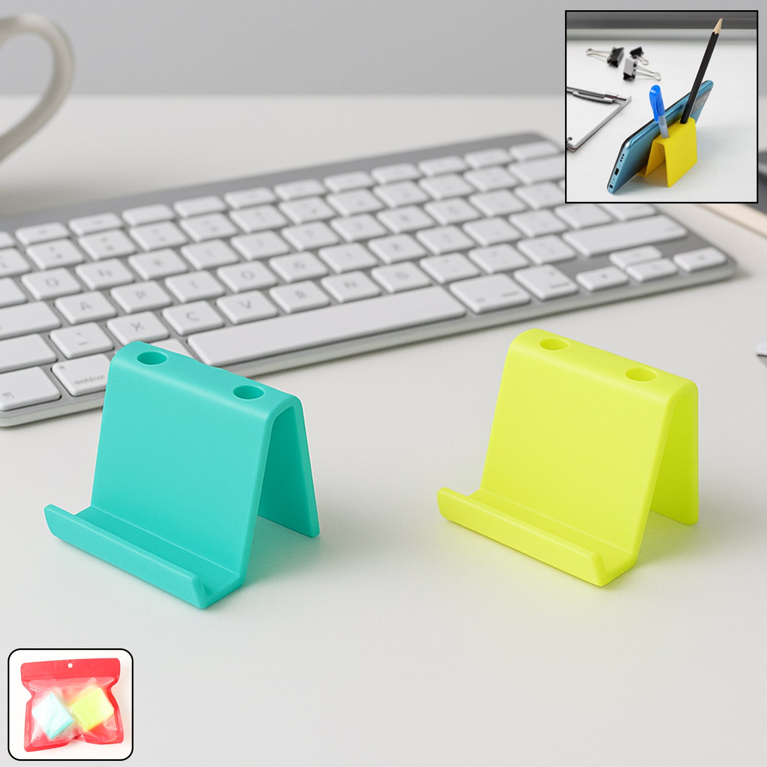 ALVENZA Mobile Phone Stand & Pen Holder – Compact Desk Organizer (2 Pc)