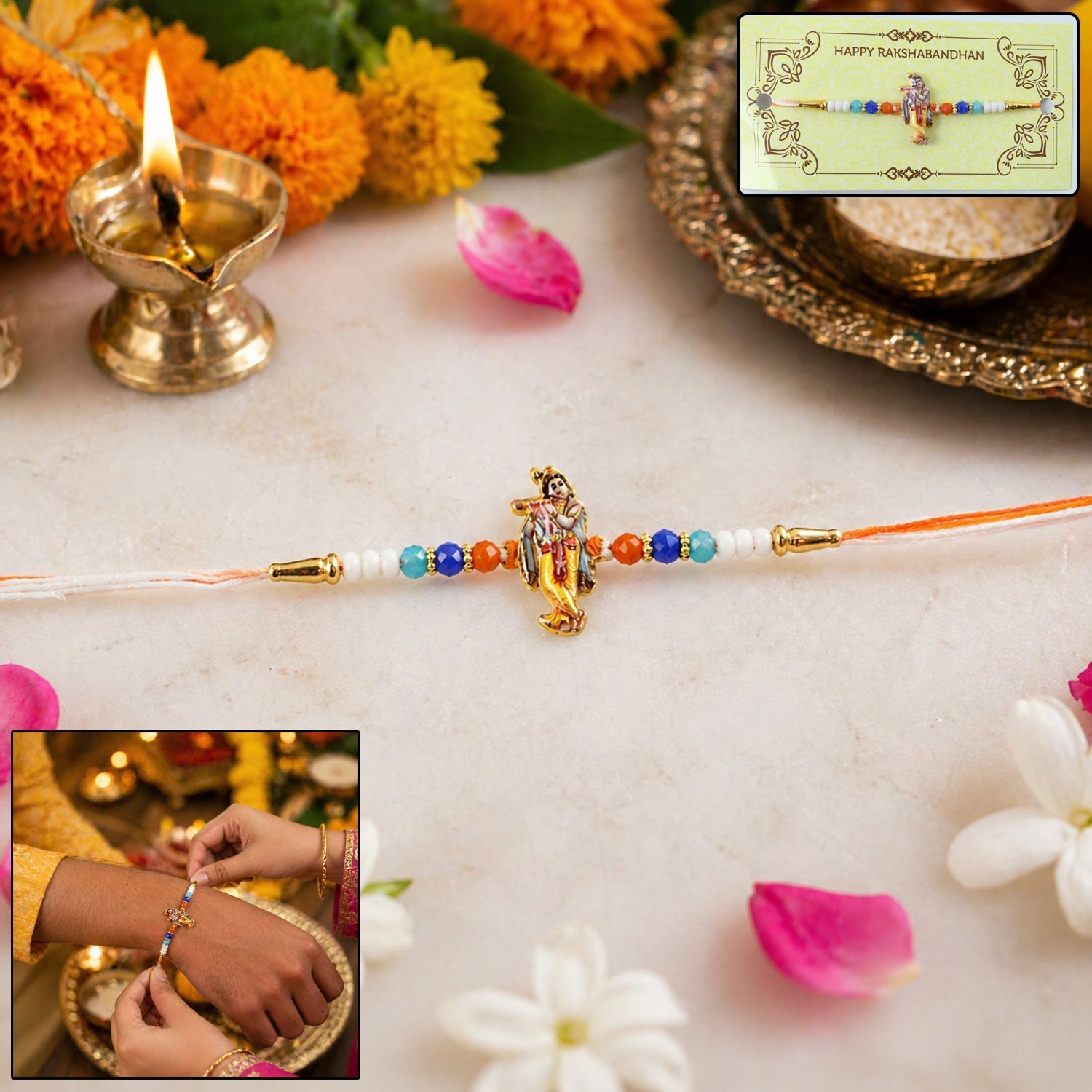 ALVENZA Shop Spiritual Rakhi with Lord Krishna Idol