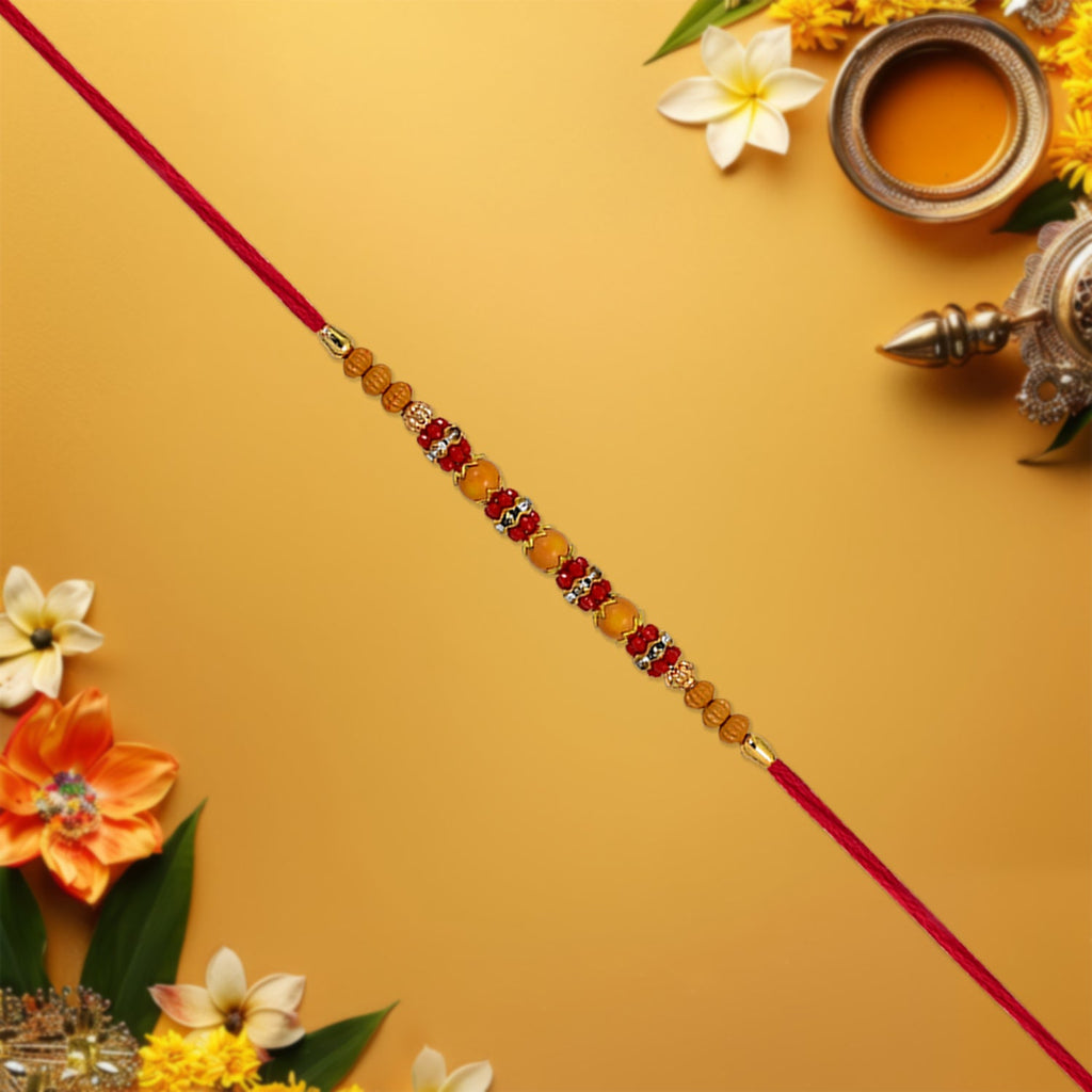 ALVENZA Multicolor Beaded Rakhi – Festive Stone Detail & Red Thread