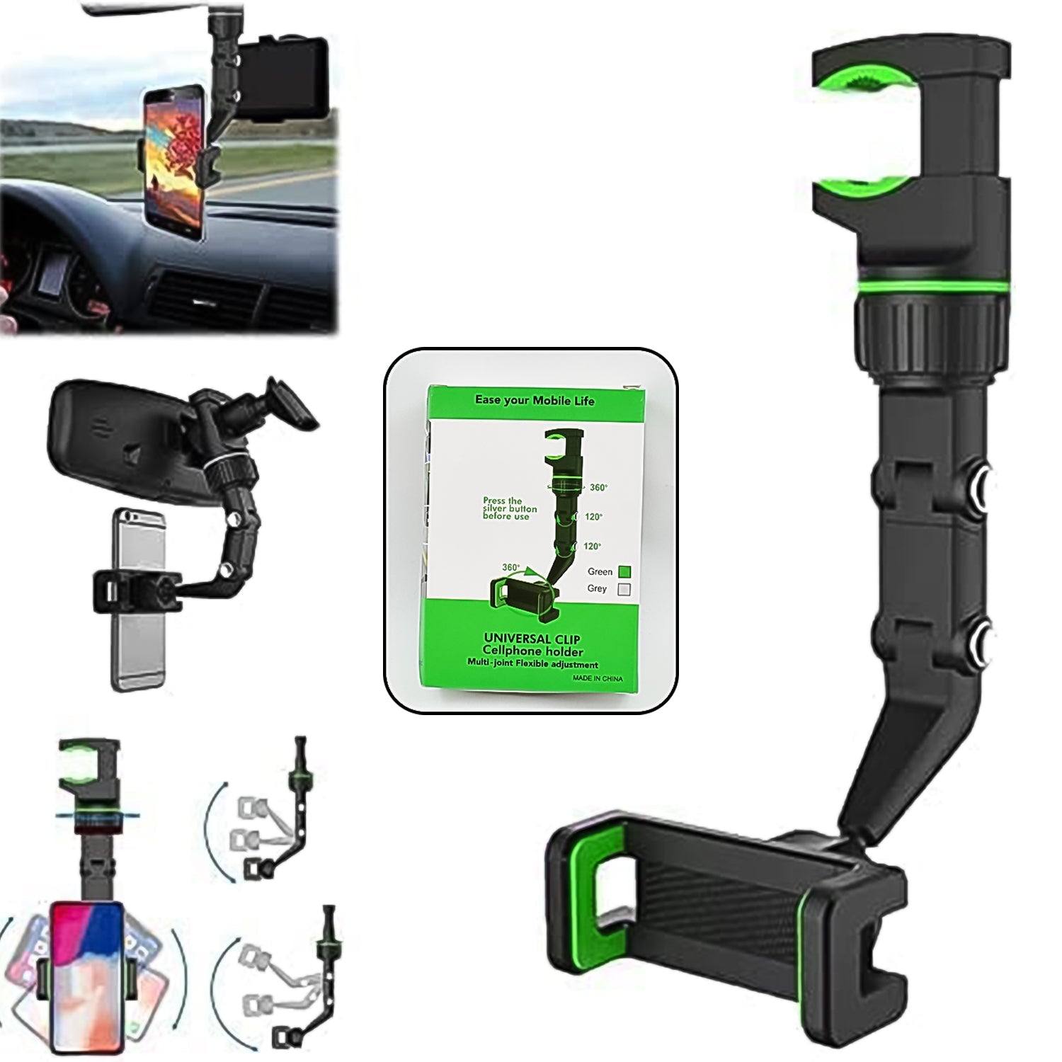 ALVENZA Car Rear View Mobile Holder – 360° Rotatable Mount | Velvet Wheels