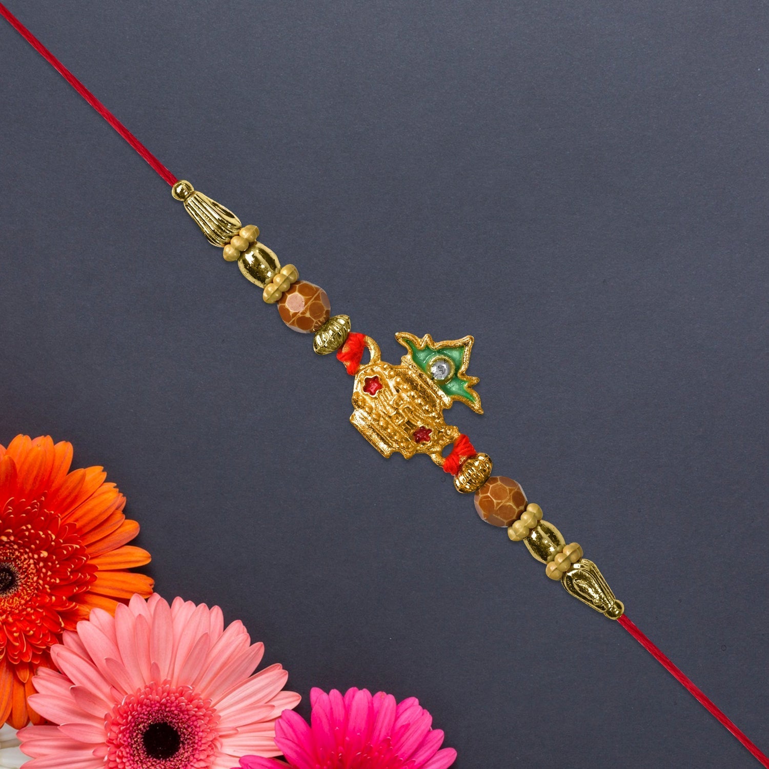 ALVENZA Golden Kalash Rakhi - Elegant Moti Design for Brother