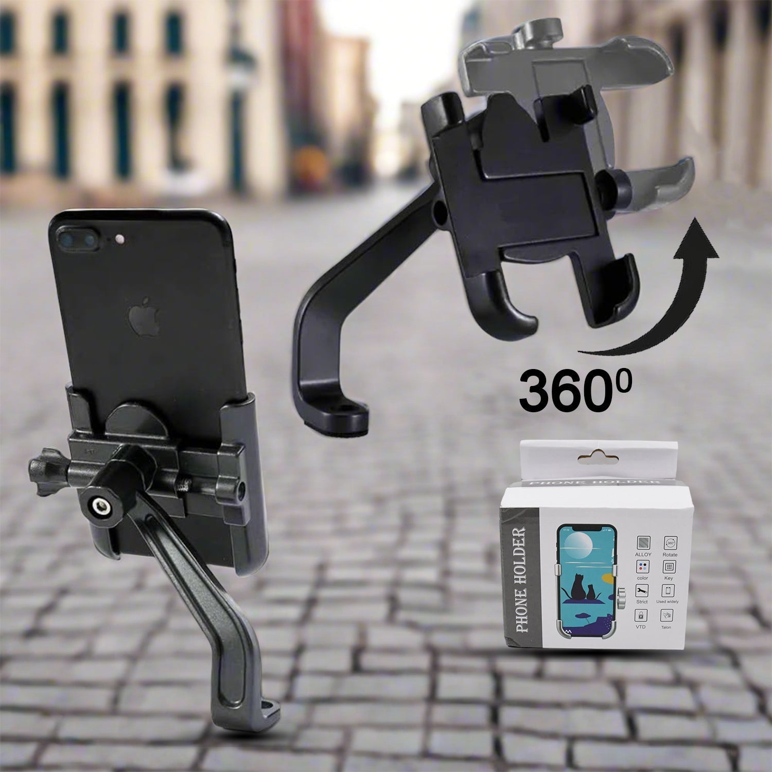 ALVENZA Bike Mobile Holder – 360° Metal Mount for Scooty | VelvaBloom