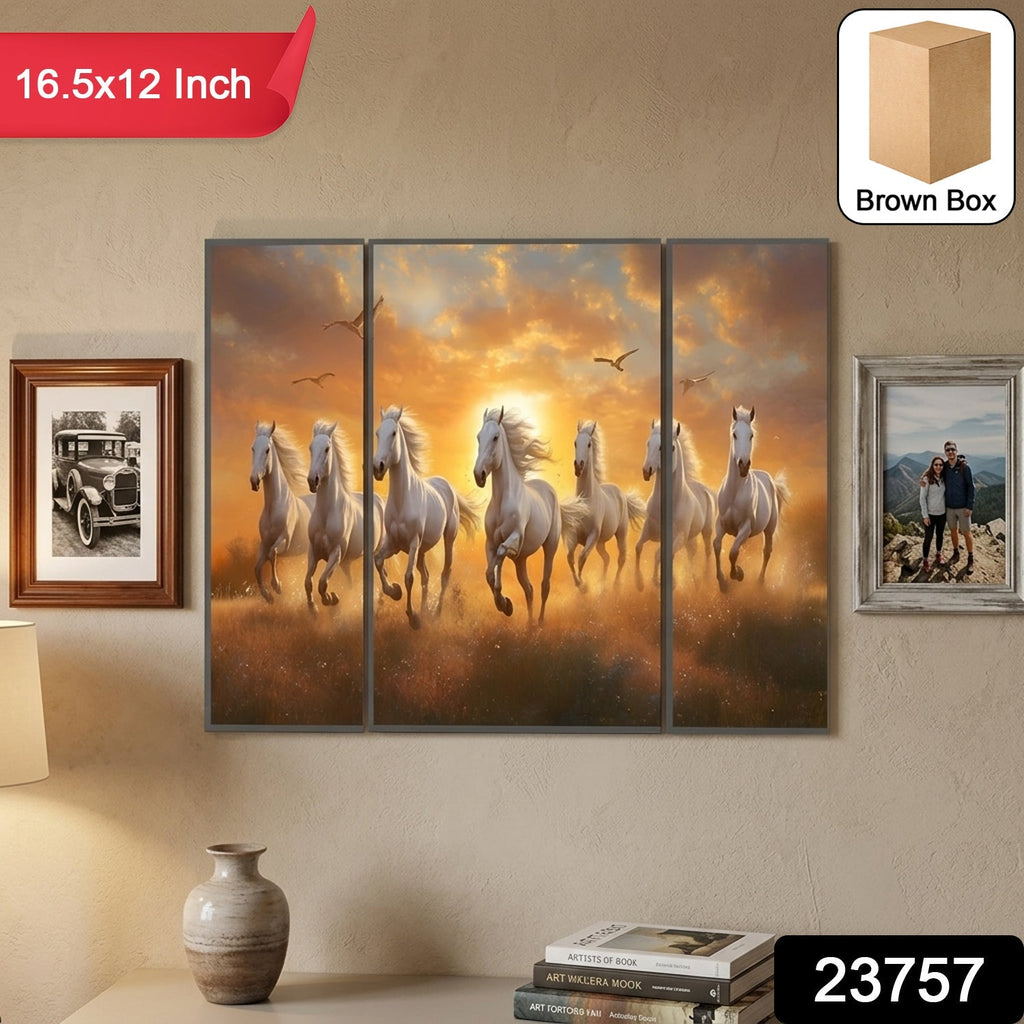 Horses Sunset Wall Art Vibrant 3-Panel MDF Canvas for Home Decor - Side View