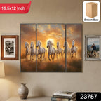 Horses Sunset Wall Art Vibrant 3-Panel MDF Canvas for Home Decor - Side View