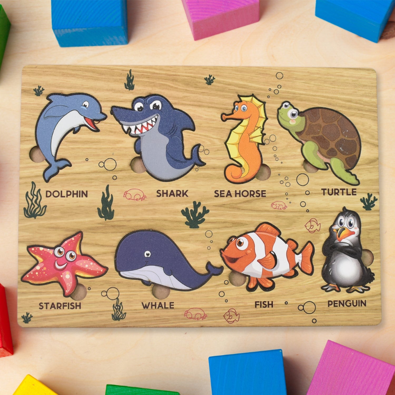 Wooden Sea Animal Puzzle Educational Toy for Kids | Inventive Play