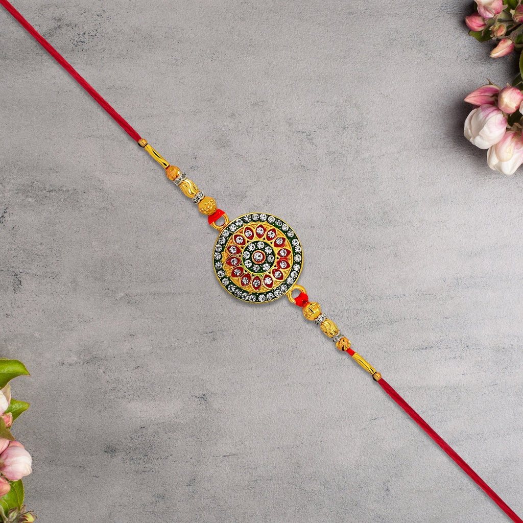 ALVENZA Kundan Rakhi - Royal Golden Enamel Work Design for Bhai