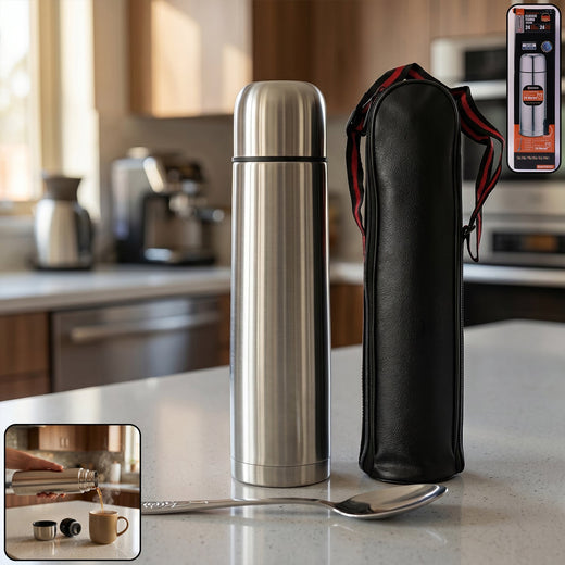 ALVENZA Stainless Steel Vacuum Flask – 1000ML with Carry Bag & Spoon