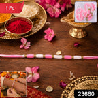 Pink & White Thread Rakhi Elegant Traditional Beaded Design - Side View