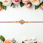 ALVENZA Om Swastik Rakhi - Golden Motif with Pearl Beads for Brother