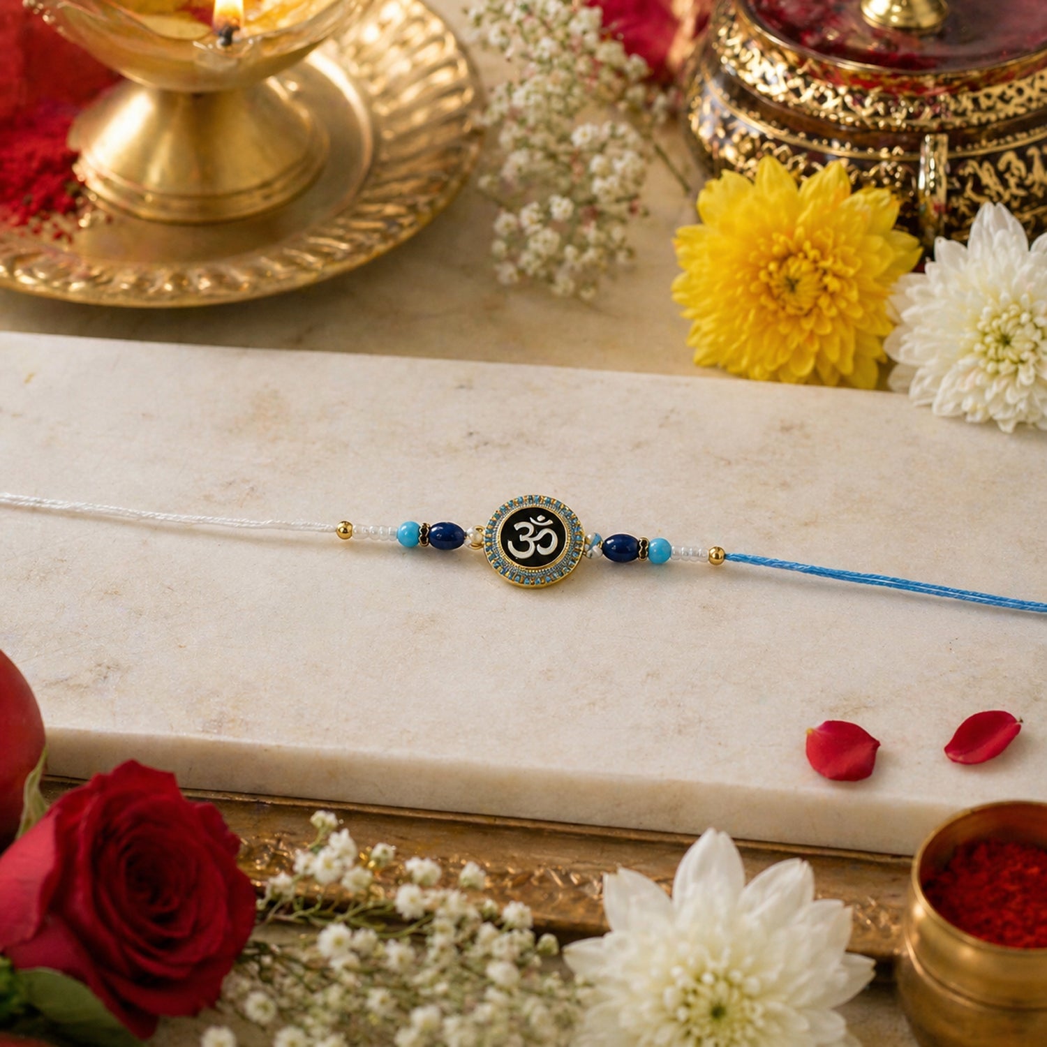 ALVENZA Om Symbol Rakhi – Elegant Beaded Design for Raksha Bandhan