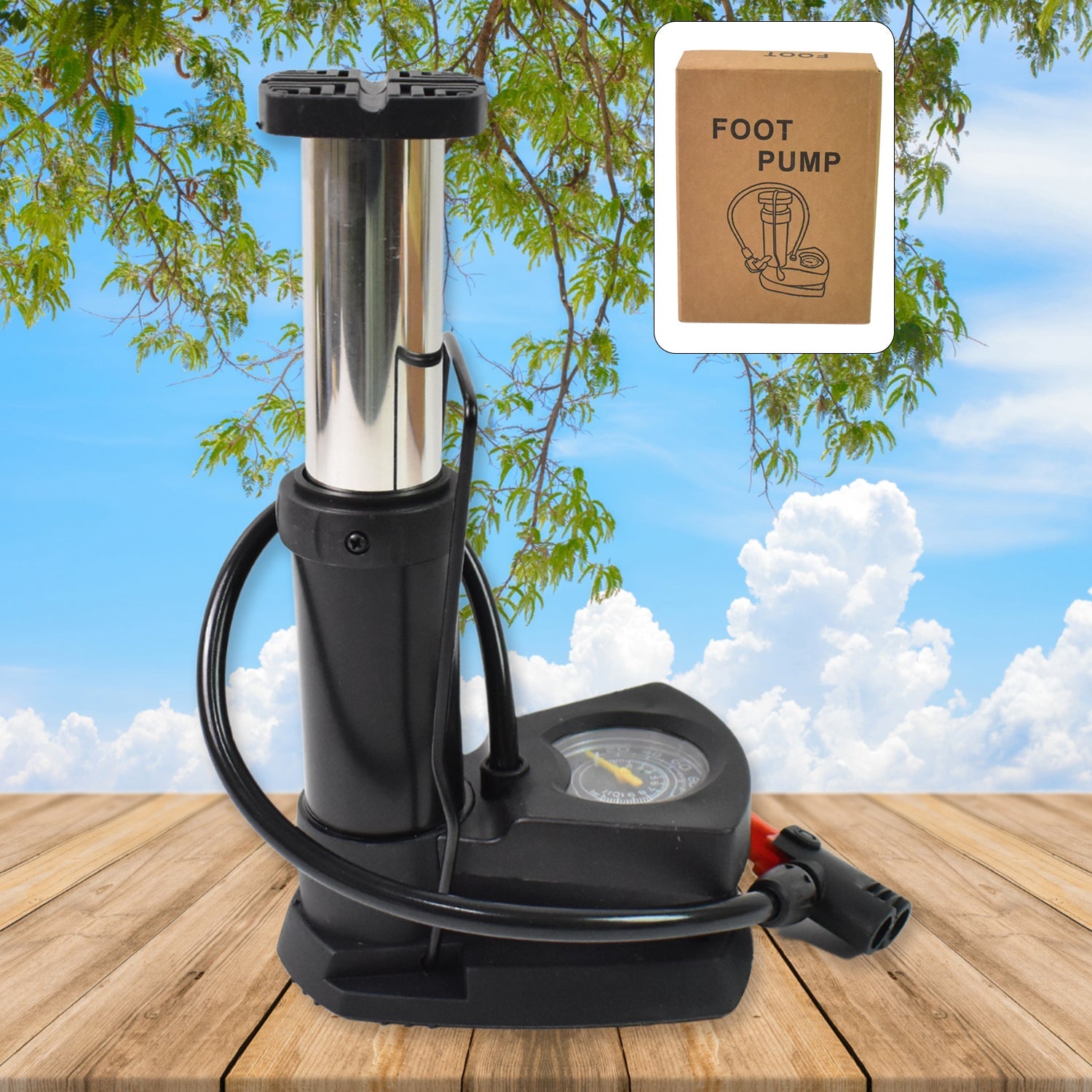 ALVENZA Foot Bike Pump – Portable Cycle Tire Inflator with Gauge | Indo Glow