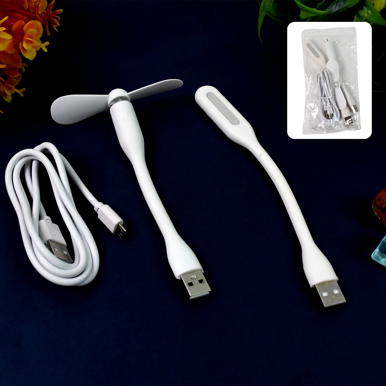 Portable USB Fan Set Mini Fan, LED Light & Cable - Detail View 6