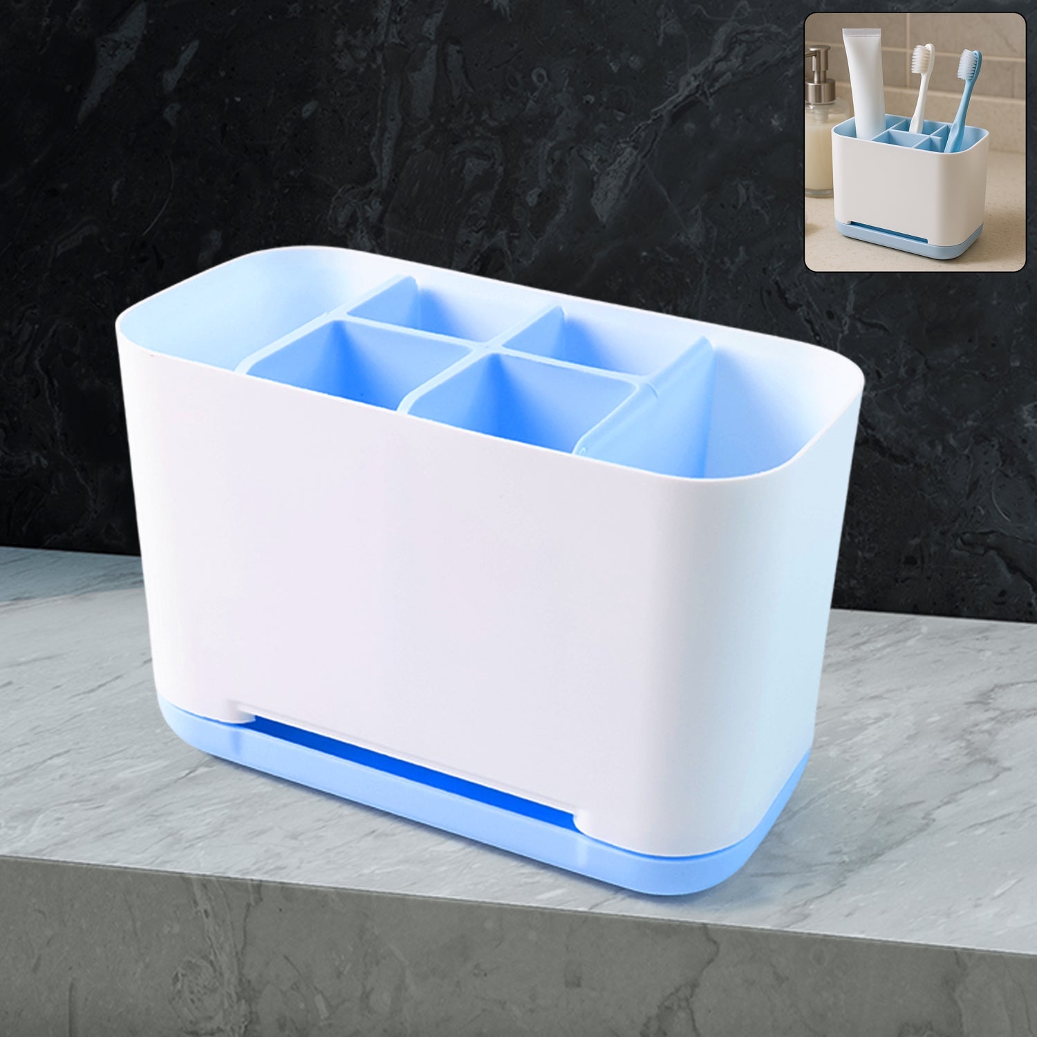 Toothbrush Holder Stand 6-Compartment Plastic Caddy | BrushedUp - Side View