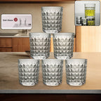 ALVENZA Glass Tumbler Set – Diamond-Cut 6 Pc Elegant Drinking Glasses | Serve Stellar