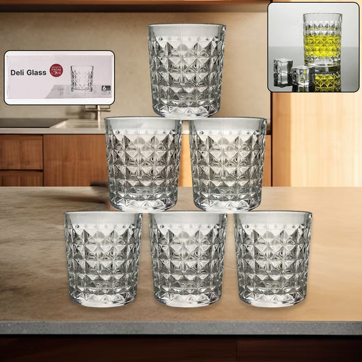 ALVENZA Glass Tumbler Set – Diamond-Cut 6 Pc Elegant Drinking Glasses | Serve Stellar