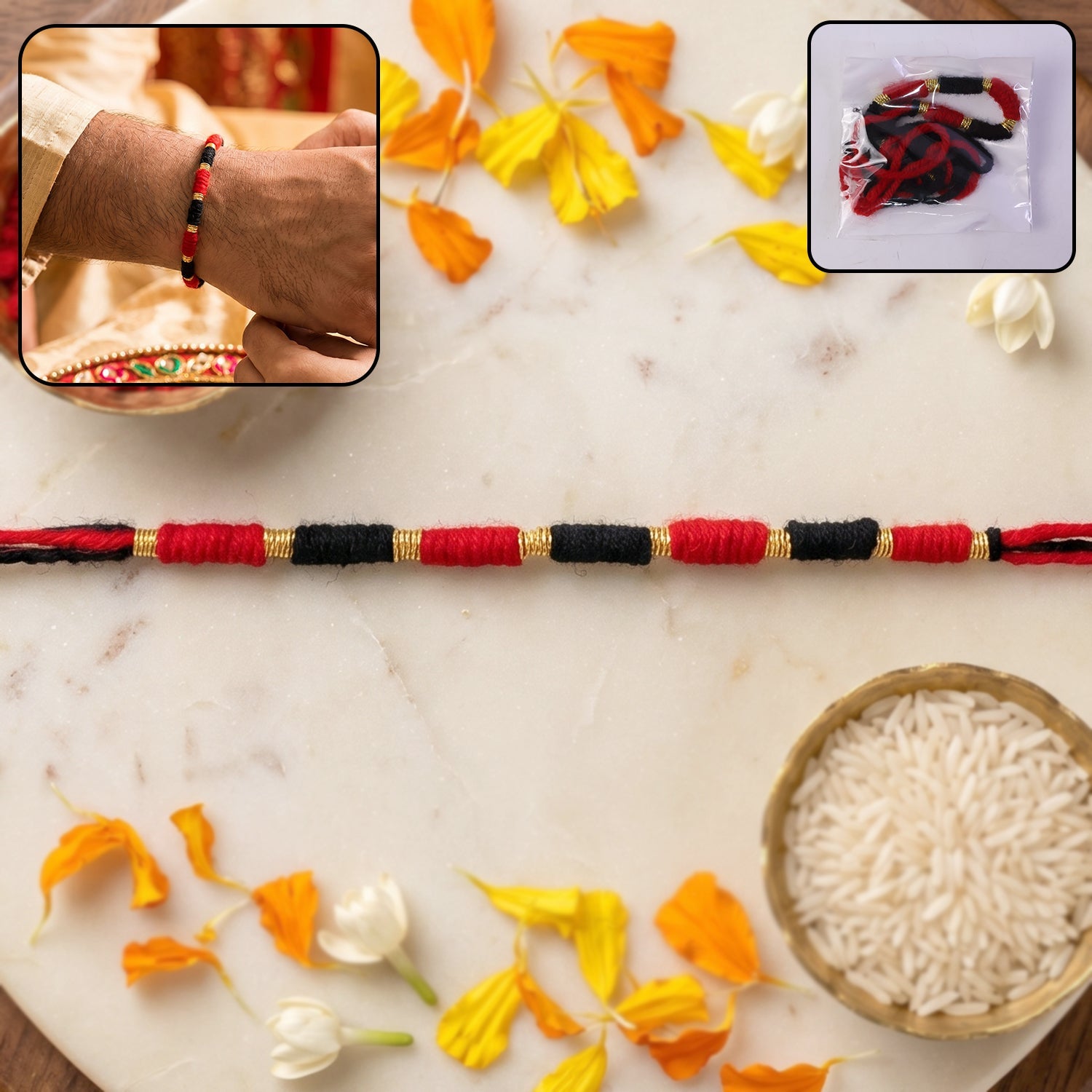 Handmade Rakhi Traditional Beaded Thread with Golden Accents