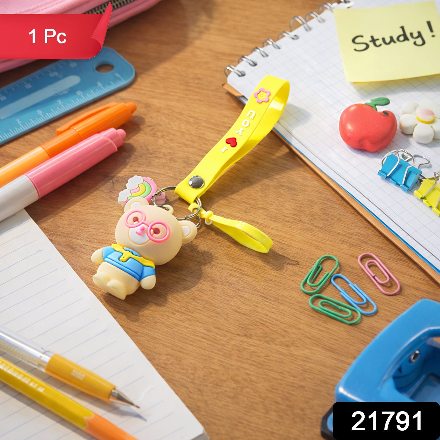 ALVENZA Teddy Bear Keychain – Cute Cartoon Bag Charm with Love Strap
