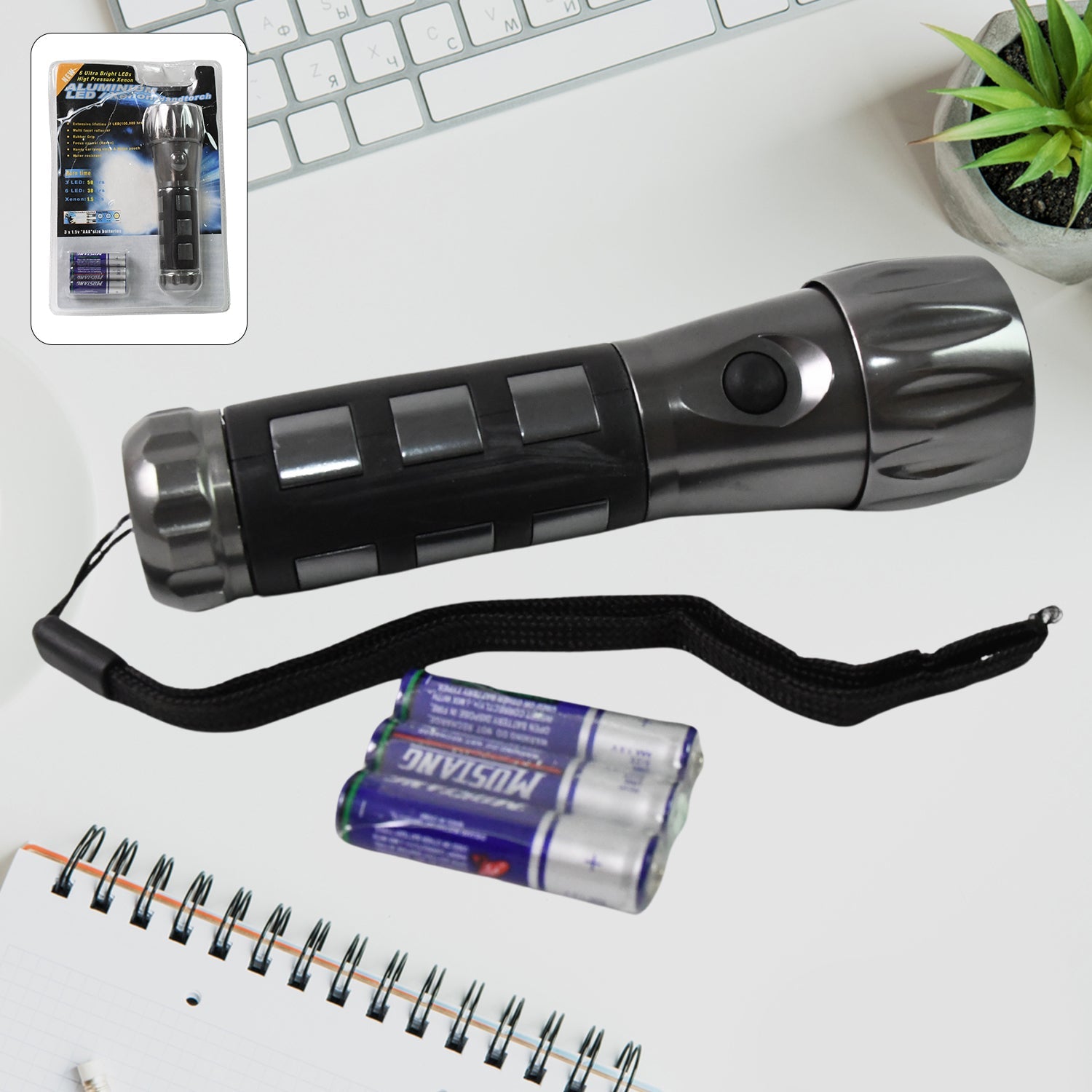 LED Hand Torch Aluminium, Rubber Grip