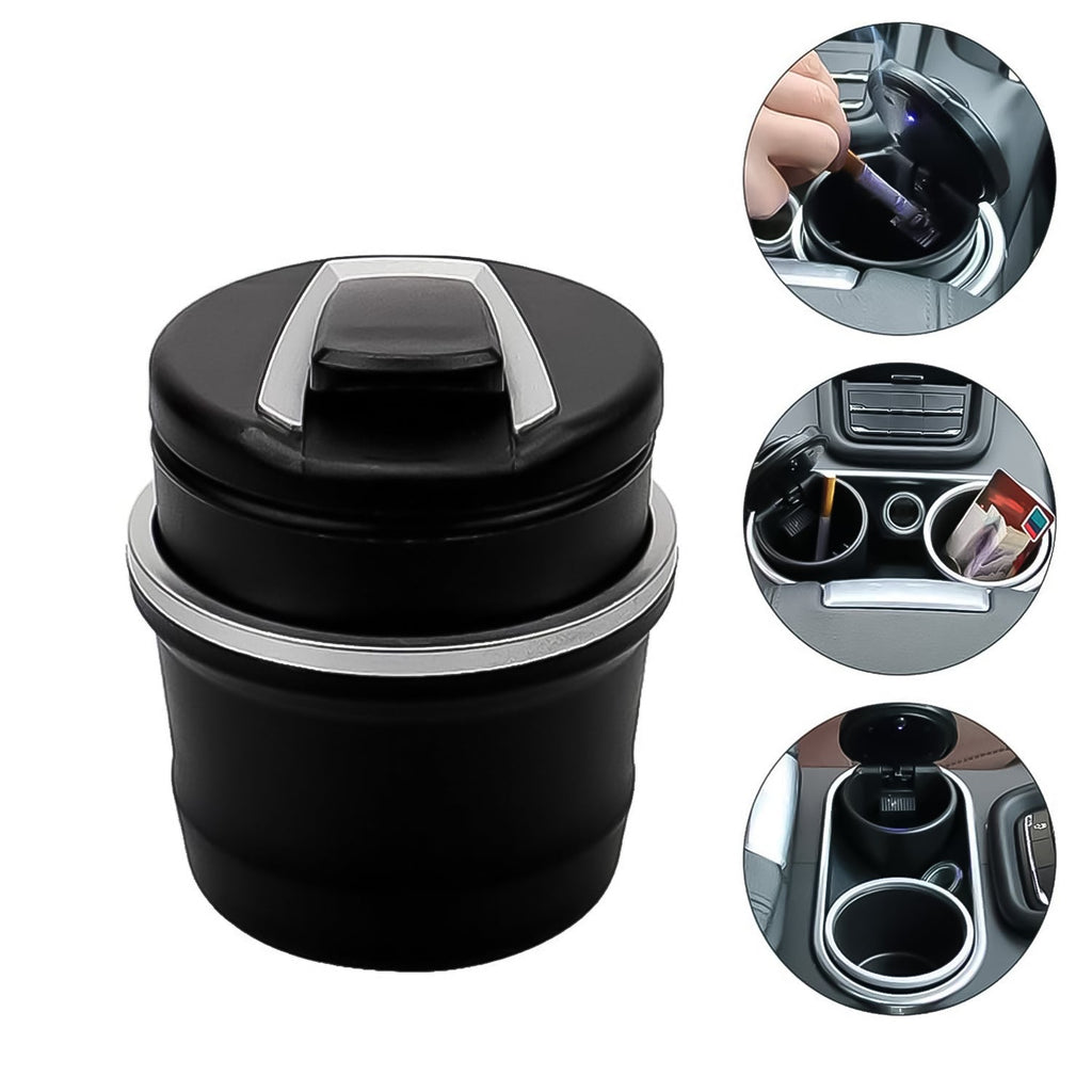 ALVENZA Car Ashtray with Lid & Blue LED Light – Portable Smokeless Design