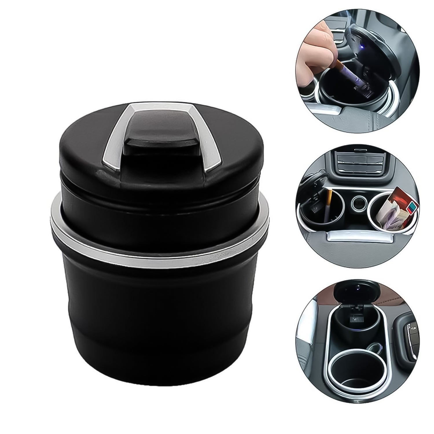 ALVENZA Car Ashtray with Lid & Blue LED Light – Portable Smokeless Design