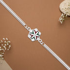 ALVENZA Silver Chain Rakhi - Elegant Flower Design for Brother