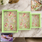 Serving Tray Set Elegant Floral Design with Side Handles - Front View
