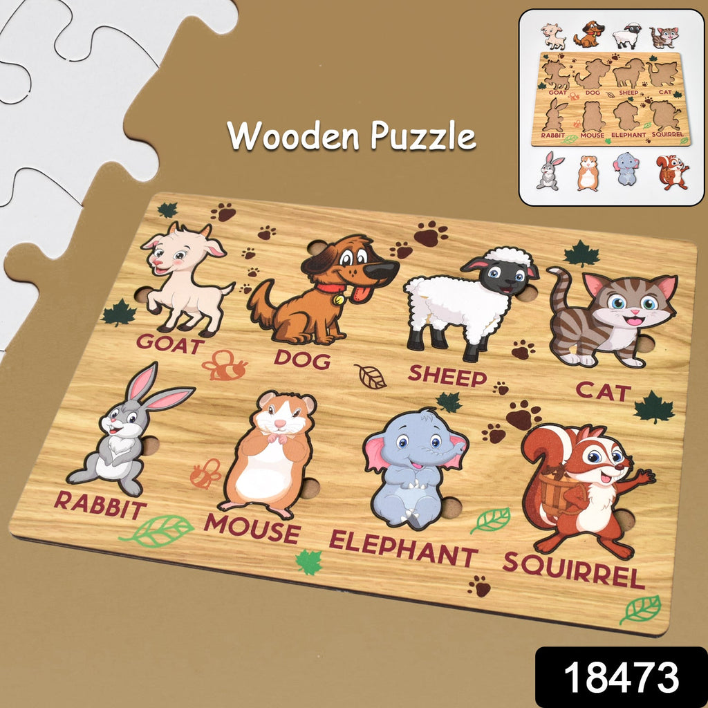 Wooden Animal Puzzle Educational Learning Board | Inventive Play - Side View
