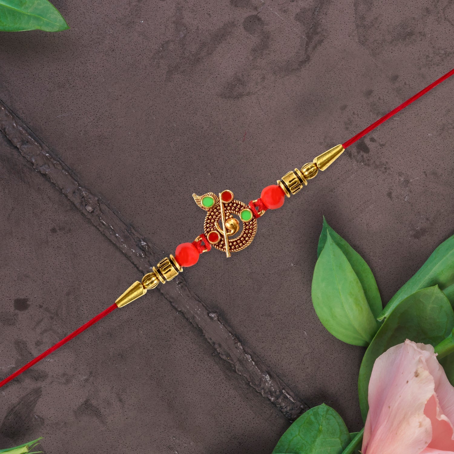 ALVENZA Krishna Rakhi – Red Beaded Auspicious Thread for Brother