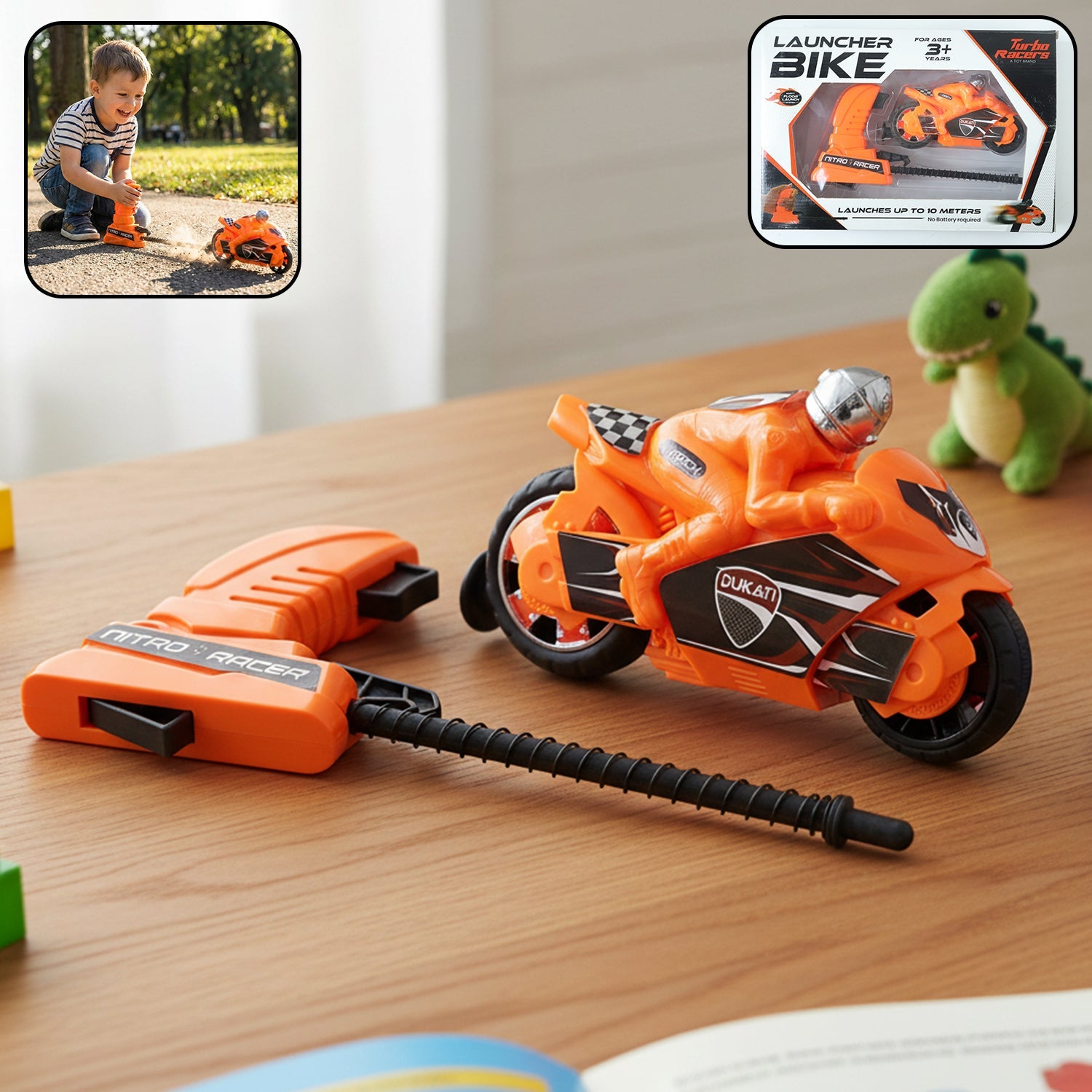 ALVENZA Launcher Racing Bike Toy for Kids – Manual Pull High-Speed Fun