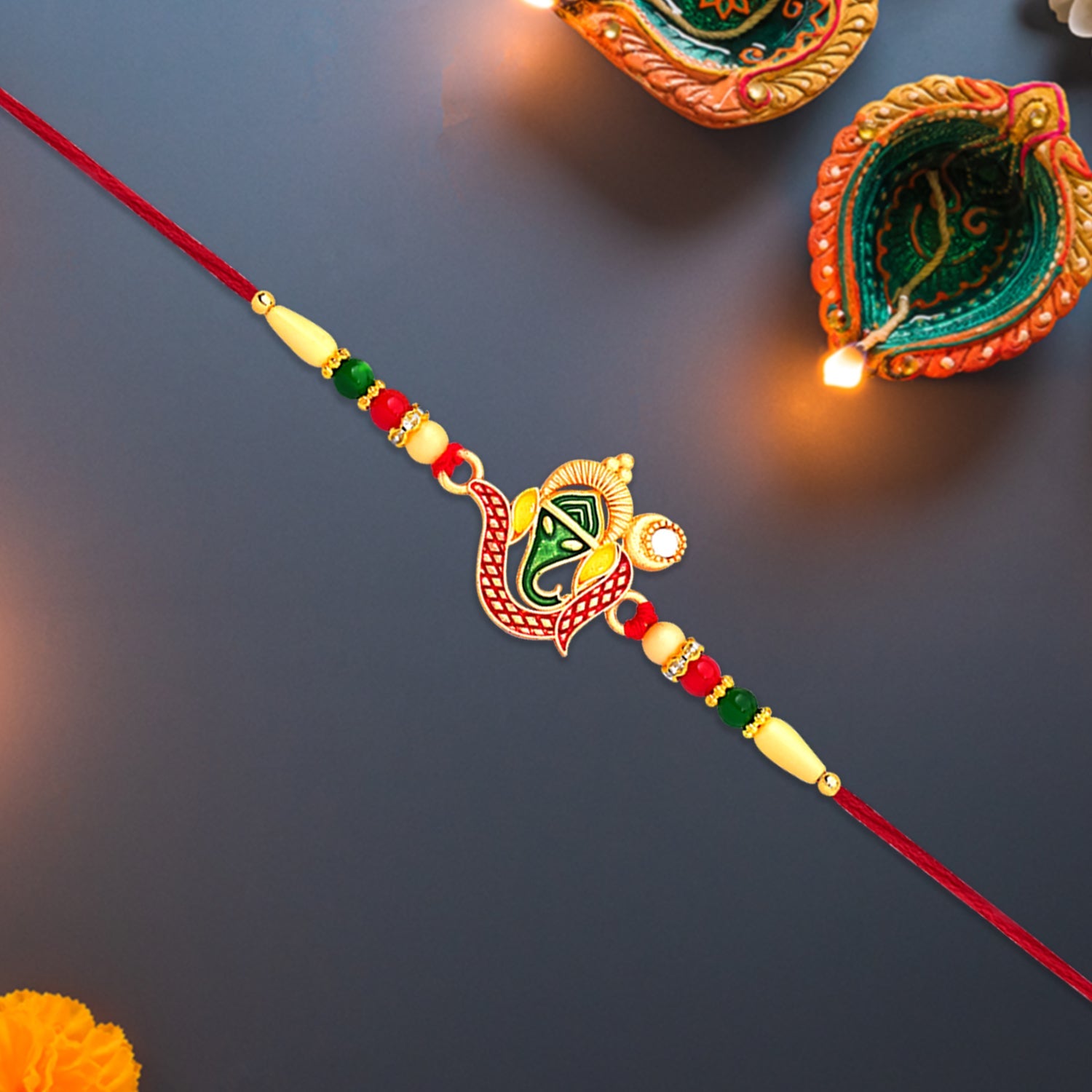 ALVENZA Ganpati Rakhi, Handcrafted traditional thread for Rakshabandhan