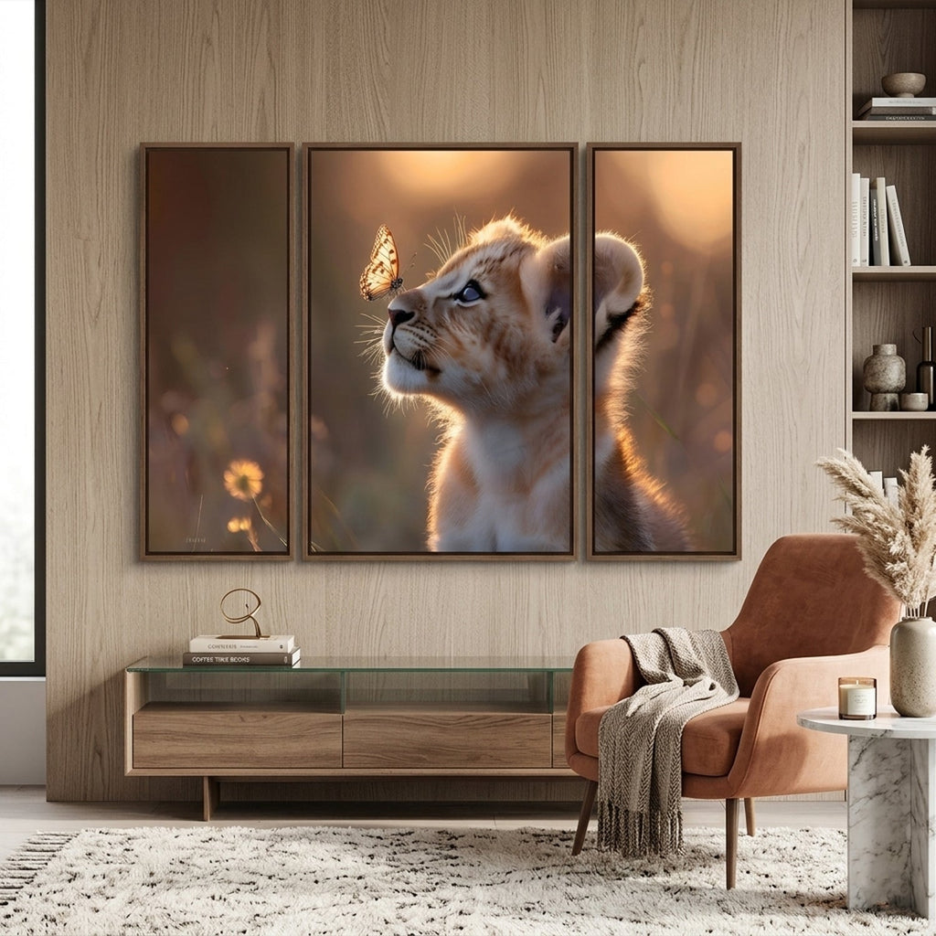 Lion Cub Wall Art Vibrant 3-Panel MDF Wall Decor - Detail View 5