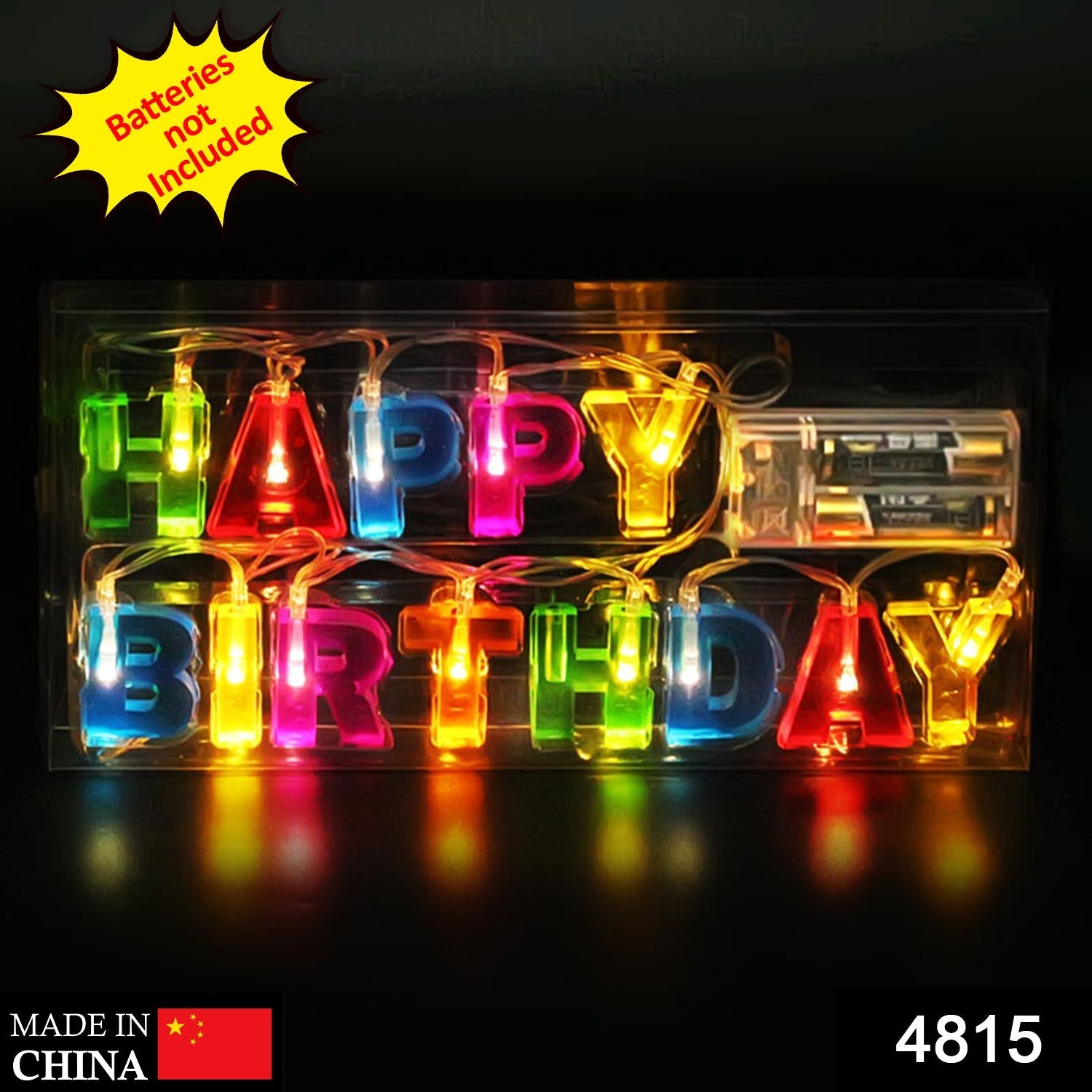 Happy Birthday LED String Lights Battery Operated Multicolour - Side View